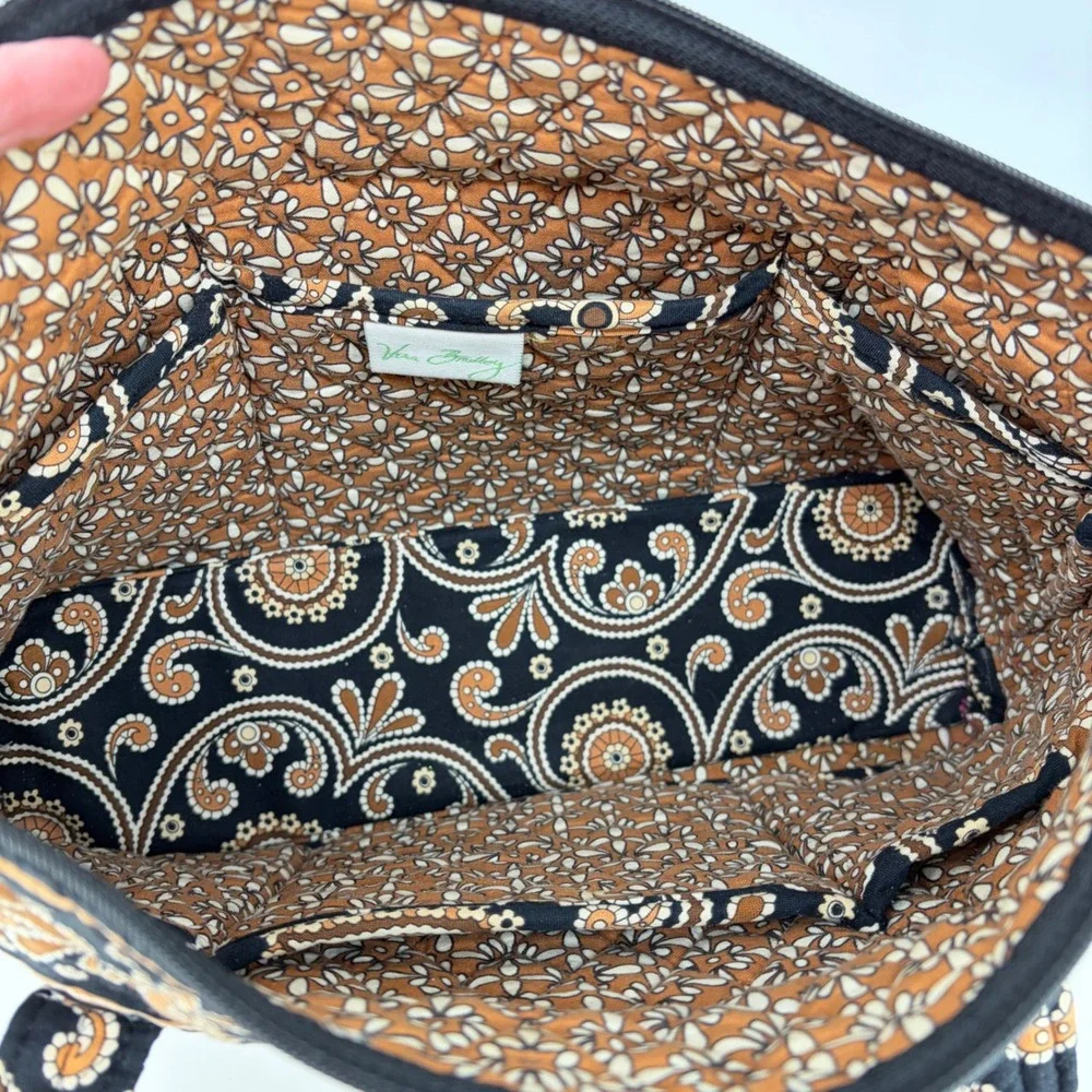 Vera Bradley Tote Bag & Wallet Set Caffe Latte Paisley Quilted Black Tan 15x9